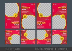 Gradient fashion social media post and stories template vector