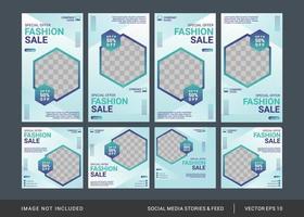 Gradient fashion social media post and stories template vector