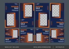 Gradient fashion social media post and stories template vector