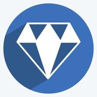 Diamond Icon good for printing in trendy long shadow style isolated on soft blue background vector