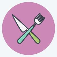 icono de tenedor y cuchillo bueno para imprimir en un estilo mate de color moderno aislado en un fondo azul suave vector