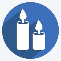 icono de velas en estilo moderno de sombra larga aislado en fondo azul suave vector