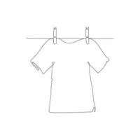 Continuous line drawing cloth, the T-shirt is drying on a rope, one line drawing. Vector illustration.