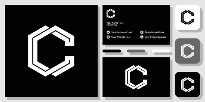 c heaxgon shape combination initial letter geometric with business card template vector