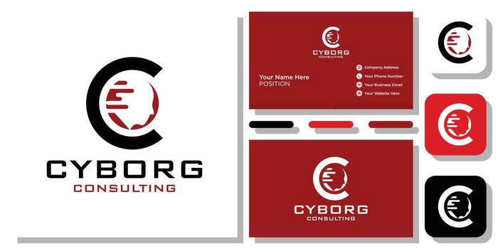 cyborg consulting symbol combination initial letter head robotics with business card template vector