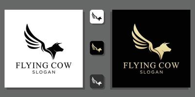 flying cow symbol abstract graphic business farm milk with app template vector