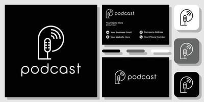 podcast symbol initial capital microphone with business card template vector