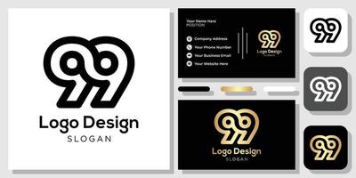 diseño de logotipo número 99 oro negro con plantilla de tarjeta de visita vector