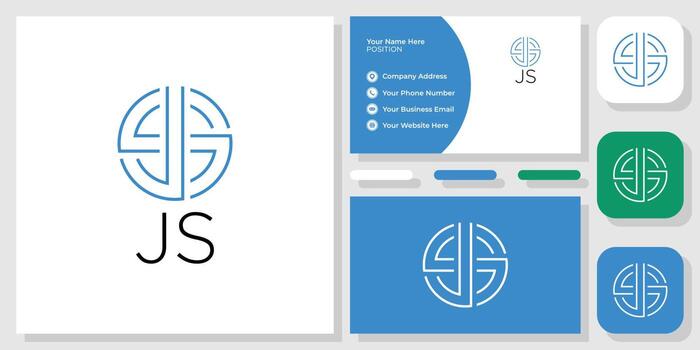 js symbol initial letter alphabet circle shape with business card template vector