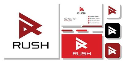 rush symbol initial letter abstract shape with business card template vector