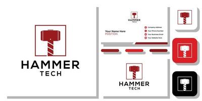 hammer tech combination symbol abstract red with business card template vector