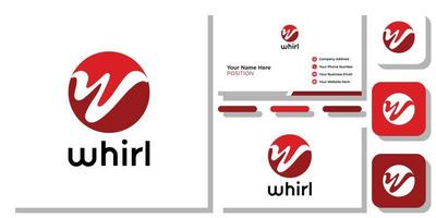 whirl symbol circle initial letter red with business card template vector