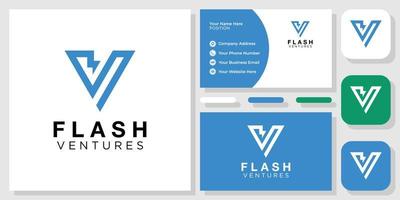 flash ventures combinación de símbolos letra inicial tormenta eléctrica con plantilla de tarjeta de visita vector