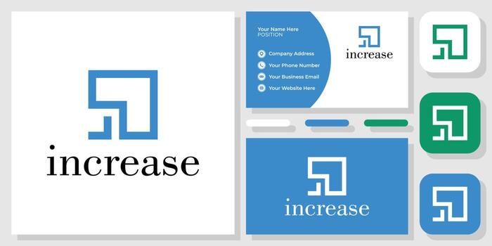 increase symbol square geometric arrow growth with business card template vector