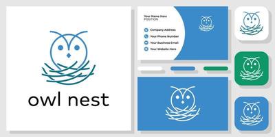 owl nest symbol abstract bird blue cute with business card template vector