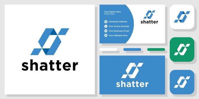 shatter symbol abstract geometric initial capital shape with business card template vector