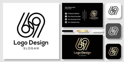 diseño de logotipo número 69 oro negro con plantilla de tarjeta de visita vector