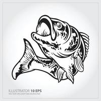 ilustración vectorial de un pez lubina saltando en fondo blanco hecho en estilo retro.