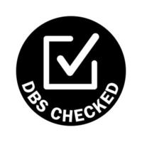 DBS Checked icon. Round stamp with check mark inside. Disclosure and Barring Service. vector