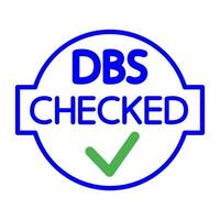 icono marcado de dbs. sello redondo con marca de verificación en el interior. Divulgación y servicio de restricción. vector