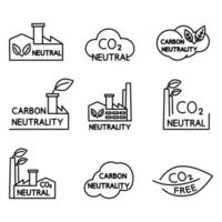 carbono neutral. conjunto de iconos de reciclaje de co2. símbolo de fábrica ecológica. huella de carbono neta cero. no hay contaminación del aire en la atmósfera vector
