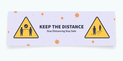keep the distance for social distancing banner template with yellow icon for physical distances with modern flat style vector