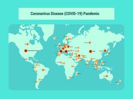 corona virus covid-19 mapas mundiales lugar pandémico global con estilo plano moderno vector