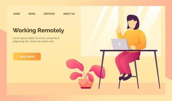 woman working remotely from home during work from home for website landing homepage template banner vector
