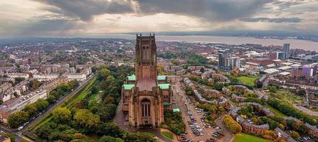 Aerial view of the Liverpool main cathedral in United Kingdom. photo