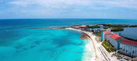 Flying over beautiful Cancun beach area. photo