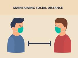 social distance concept or physical with two man distancing space with modern flat style vector