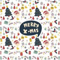 xmas elements Christmas seamless pattern with cute icons and holiday decorations. vector