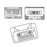 Set of cassette tape outline, elements for cassette recorder, hand draw illusration vector