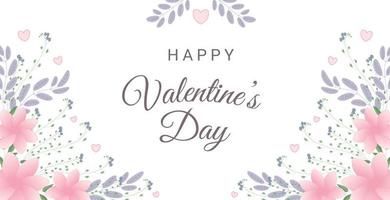 feliz tarjeta de felicitación del día de san valentín con flores y corazones. perfecto para tarjetas de felicitación, sitios web, pancartas o etiquetas. vector