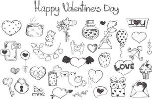 el día de san valentín establece el amor. imágenes prediseñadas de amor. muchos objetos románticos diversos. elementos dibujados a mano sobre el amor. vector