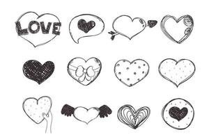 cute Hearts Set. Doodle Style. Collection of Design elements for postcards, stories, Wedding and Valentine day invitation and greeting cards design vector