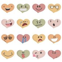 colorful heart Emoticons set. heart Faces with various Emotions.  Different colorful hearts. Emoji faces emoticon smile, digital smiley expression emotion feelings, love, valentine day vector