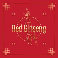 raíz de ginseng rojo coreano o chino, etiqueta de texto en ginseng cultivado coreano. símbolo de ginseng para cosméticos coreanos, medicina china, productos alimenticios, paquetes de té. logotipo de ginseng. ilustración vectorial vector