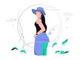 Women enjoy vacations and walks in nature. Character concept isolated in flat style. Vector illustration.