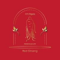 Korean or Chinese red ginseng root, Text label in Korean cultivated ginseng. Ginseng symbol for Korean cosmetics, Chinese medicine, food products, tea packages. Ginseng logo. Vector illustration