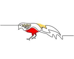 One continuous single line of Golden Pheasant. Famous bird line art vector