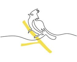 One continuous single line of Bohemian Waxwing Famous bird vector