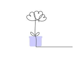One continuous single line of blue gift tied with three balloons vector