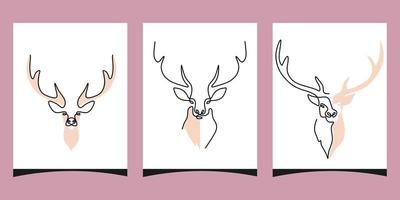 One continuous single line of three deers head poster vector