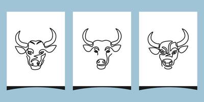 One continuous single line of three buffalo heads poster. vector