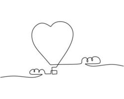 One continuous single line of love air balloon for valentine day vector
