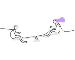 One continuous single line of couple playing on a seesaw vector