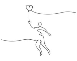 One continuous single line of girl jumping with heart balloon vector