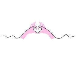 One continuous single line of two hand make heart pose with fingers vector