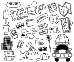 Set of doodle hand drawn stay cation isolated on white background. vector